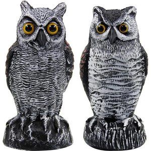 2 Pack Fake Horned Owl Bird Scarecrow Decoy, Plastic Owl Bird Deterrents